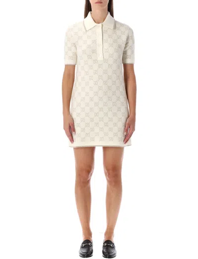 Gucci Essential Elegance Mini Polo Dress With Gg Motif In Neutral