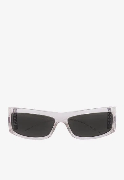 Gucci Essential Rectangular Logo Sunglasses In Metallic