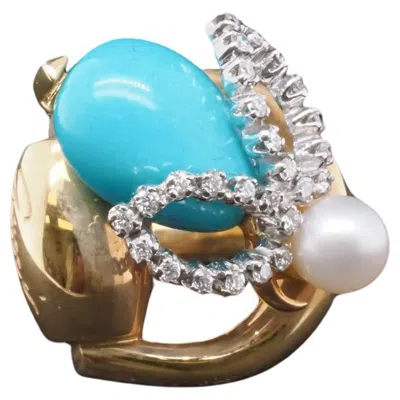 Pre-owned Gucci Estate Vintage 18k  Bee Horsebit Turquoise Diamond Ring - Vhk#116b In Multi