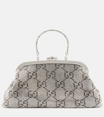 Gucci Evening Medium Crystal-embellished Clutch In Brown