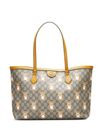 Pre-owned Gucci Exo Kai Teddy Bear Gg Supreme Tote Bag In Grey