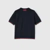 Gucci Blue T-shirt With Web Detail On The Edges In Cashmere And Silk Blend Woman In Blue