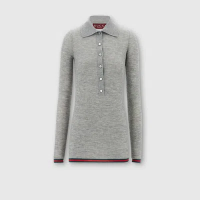 Gucci Extra Fine Rib Cashmere Knit Top In Gray