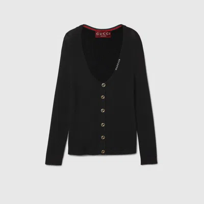 Gucci Extra Fine Rib Wool And Silk Cardigan In Black