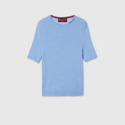 Gucci Extra Fine Wool And Silk Rib Top In Blue