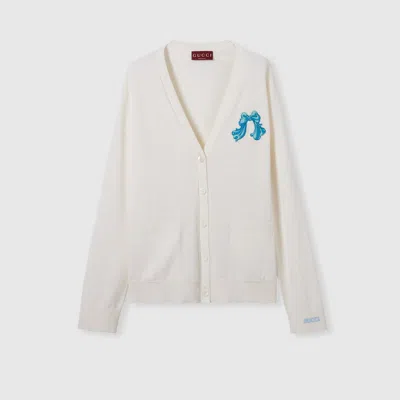 Gucci Extra Fine Wool Cardigan With Patch In White