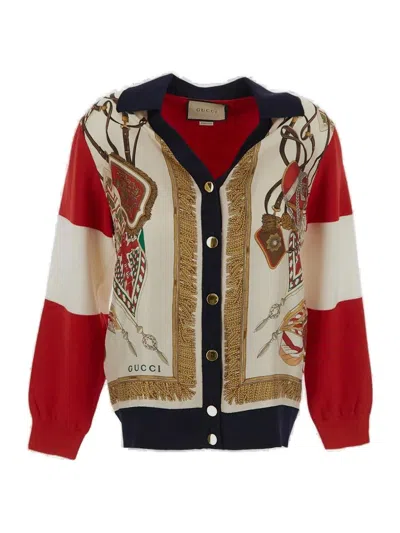 Gucci Extra Fine Wool Cardigan With Print In Multicolour