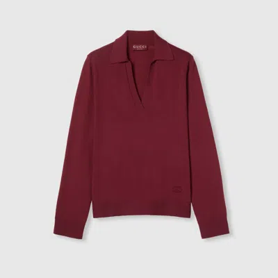 Gucci Extra Fine Wool Polo Top In Burgundy