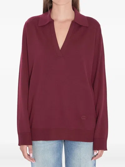 Gucci Extra Fine Wool Polo Top In Red