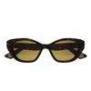 Gucci Gg1638s Linea Lettering 002 Havana Gold Sunglasses In Brown