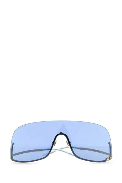 Gucci Metal Sunglasses With Curved Tips And Single Lens In Gold