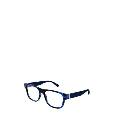 Gucci Tortoiseshell-effect Rectangle-frame Glasses In Blue