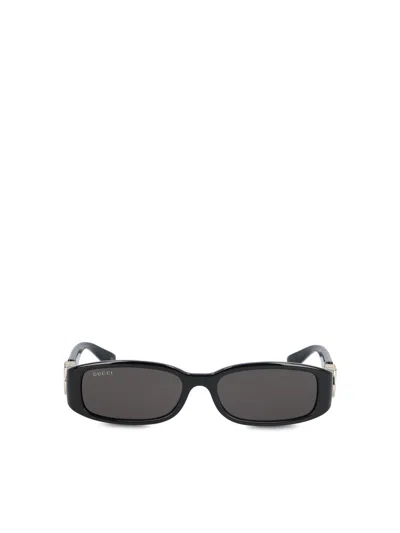 Gucci Eyewear Rectangle Frame Sunglasses In Black-black-grey