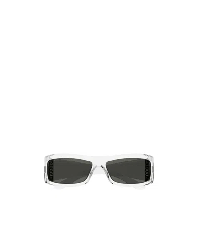 Gucci Rectangular Clear Frame Sunglasses In Metallic