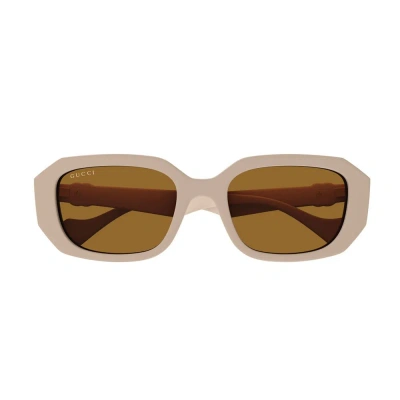 Gucci Eyewear Rectangular Frame Sunglasses In Beige