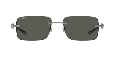 Gucci Eyewear Rectangular Frame Sunglasses In Ruthenium-ruthenium-grey
