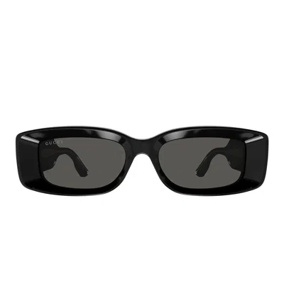 Gucci Beveled Acetate Rectangle Sunglasses In Black Grey