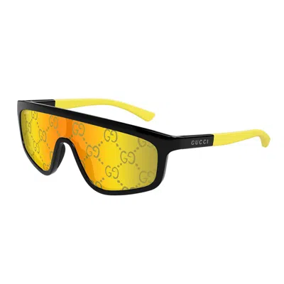 Gucci Yellow Mirror Logo Shield Unisex Sunglasses Gg1736s 004 99 In Black