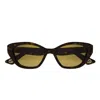 Gucci Gg1638s Linea Lettering 002 Havana Gold Sunglasses In Brown
