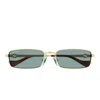 Gucci Eyewear Rectangular Frame Sunglasses In Gold
