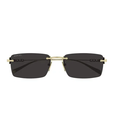 Gucci Block 56mm Rimless Rectangular Metal Sunglasses In Gold