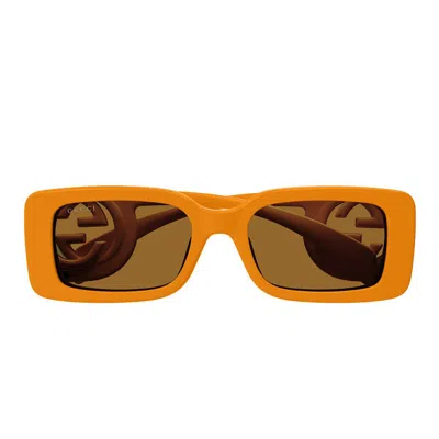 Gucci Monochrome Gg Rectangle Acetate Sunglasses In Brown