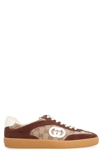 Gucci Fabric And Leather Sneakers In Brown