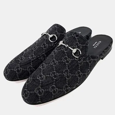 Pre-owned Gucci Fabric Black Horsebit Mules 39.5