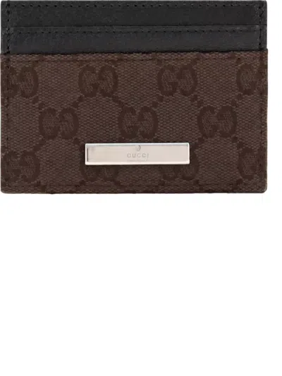 Gucci Fabric Card Holder In Brown