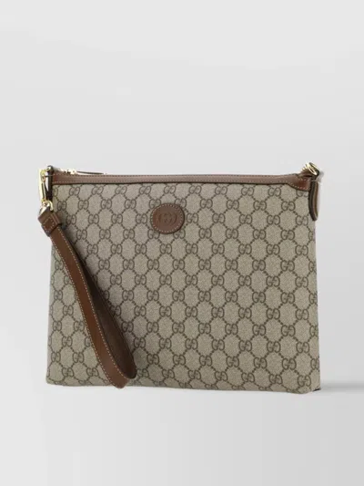 Gucci Fabric Crossbody Bag Leather Trim In Brown