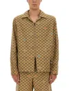Gucci Beige Shirt With Spread Collar And Two Front Welt Pockets In Gg Canvas Man In Multi