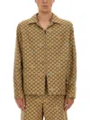 Gucci Beige Shirt With Spread Collar And Two Front Welt Pockets In Gg Canvas Man In Brown