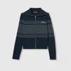 Gucci Fabric Polo Jacket With Intarsia In Blue