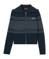 Gucci Fabric Polo Jacket With Intarsia In Navy Blue