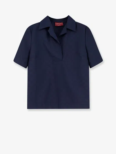 Gucci Fabric Polo Shirt With Gg Pattern In Blue