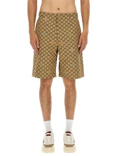 Gucci Fabric Shorts Gg In Brown