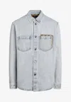 Gucci Faded Denim Shirt With Gg Insert Men In Blue