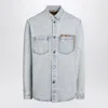 Gucci Faded Denim Shirt With Gg Insert Men In Blue