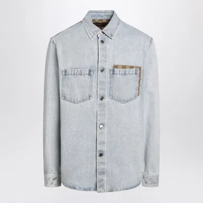 GUCCI GUCCI FADED DENIM SHIRT WITH GG INSERT