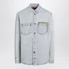 Gucci Faded Denim Shirt With Gg Insert Men In Blue