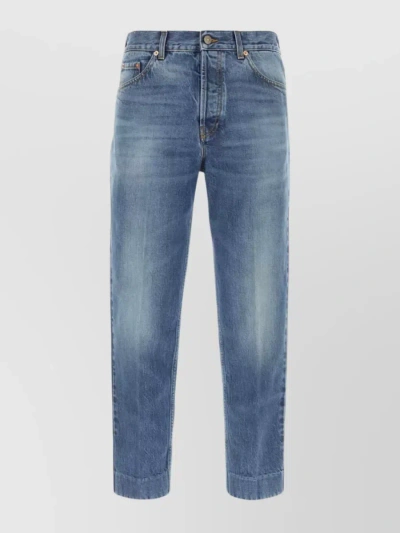 Gucci Faded Wash Cropped Denim Trousers In Blue