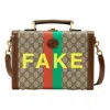 Gucci Fake Not Series Alphabet Stripe Printing Logo Leather Logo Canvas Handbag Unisex / Brown