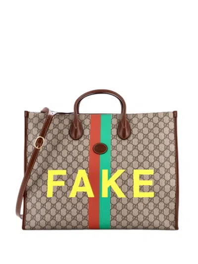 Pre-owned Gucci Fake/not Convertible Open Printed Gg Coated Canvas Large Tote Bag In Brown