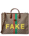 GUCCI GUCCI FAKE/NOT PRINT LARGE GG SUPREME CANVAS & LEATHER TOTE