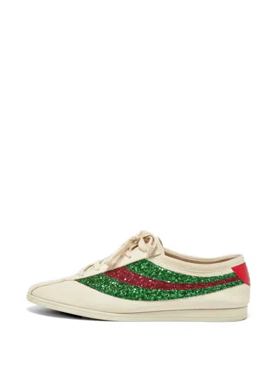 Pre-owned Gucci Falacer Glitter-stripe Sneakers In Neutral