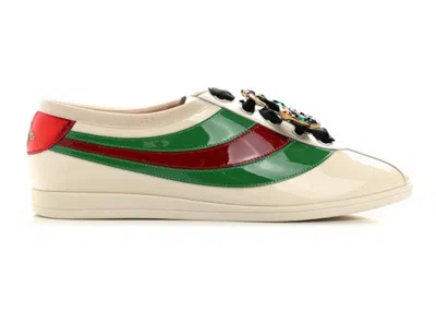Pre-owned Gucci Falacer Patent Leather Sneaker Crystal (women's) Sneakers In White/red In Multi