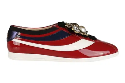 Pre-owned Gucci Falacer Patent Leather Sneaker Red Vernice Crystal (women's) In Red/vernice Crystal