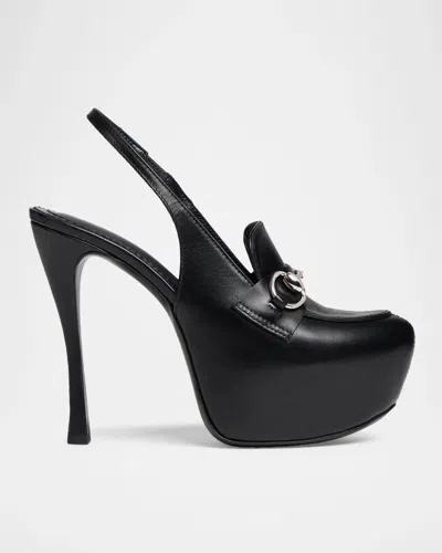 Gucci Fame Leather Platform Slingback Pumps In 1000 Black