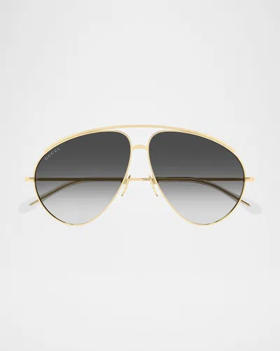 Gucci Fashion Show 60mm Metal Aviator Sunglasses In Gold