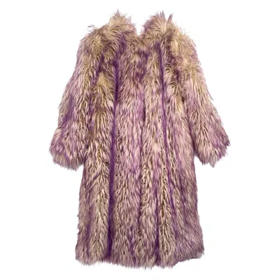 Pre-owned Gucci Faux Fur Coat With Contrast Colored Tips It 44 In Brown